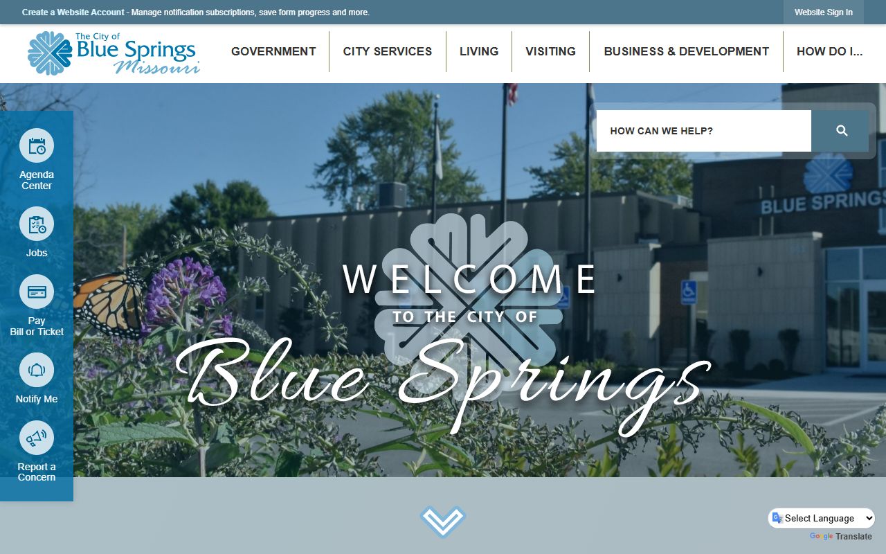 City of Blue Springs website with bench warrant and court information