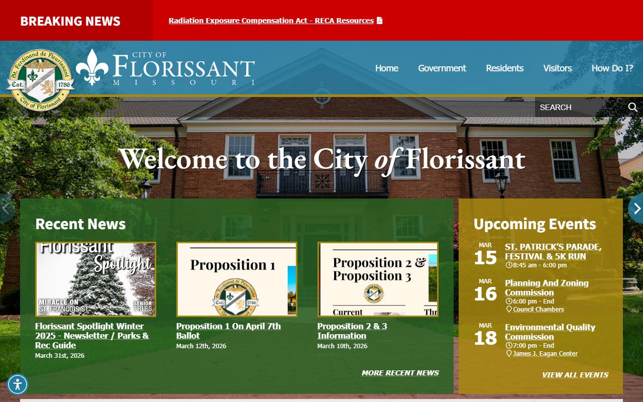City of Florissant website with bench warrant and court resources