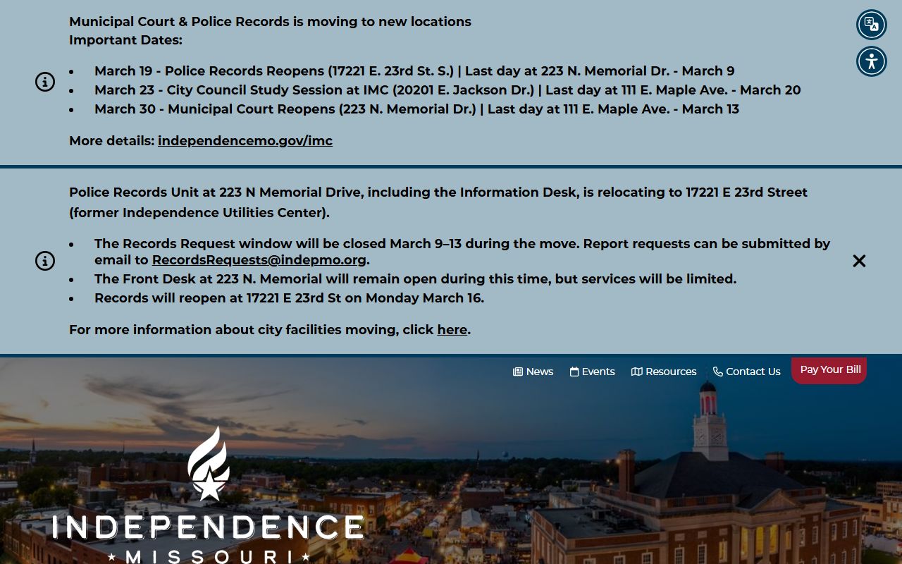 Independence Police Department website for bench warrant searches