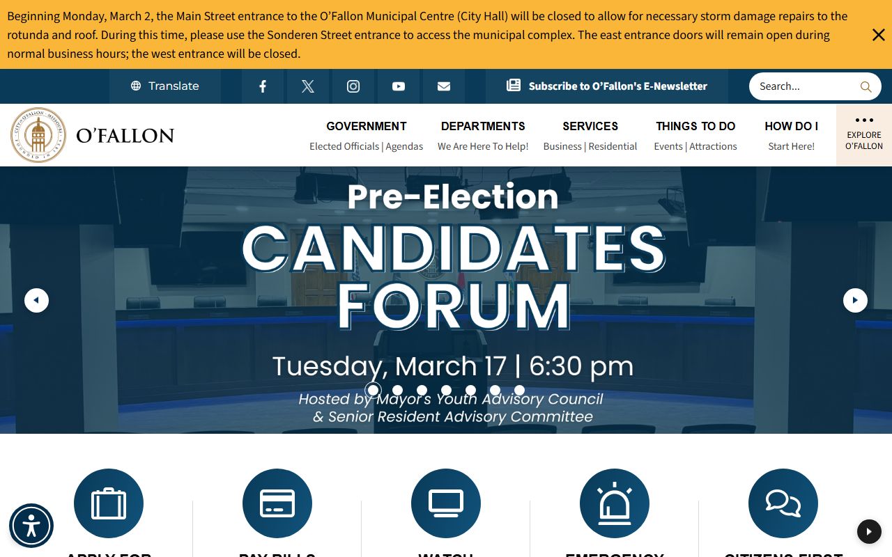O'Fallon city website with bench warrant and court resources