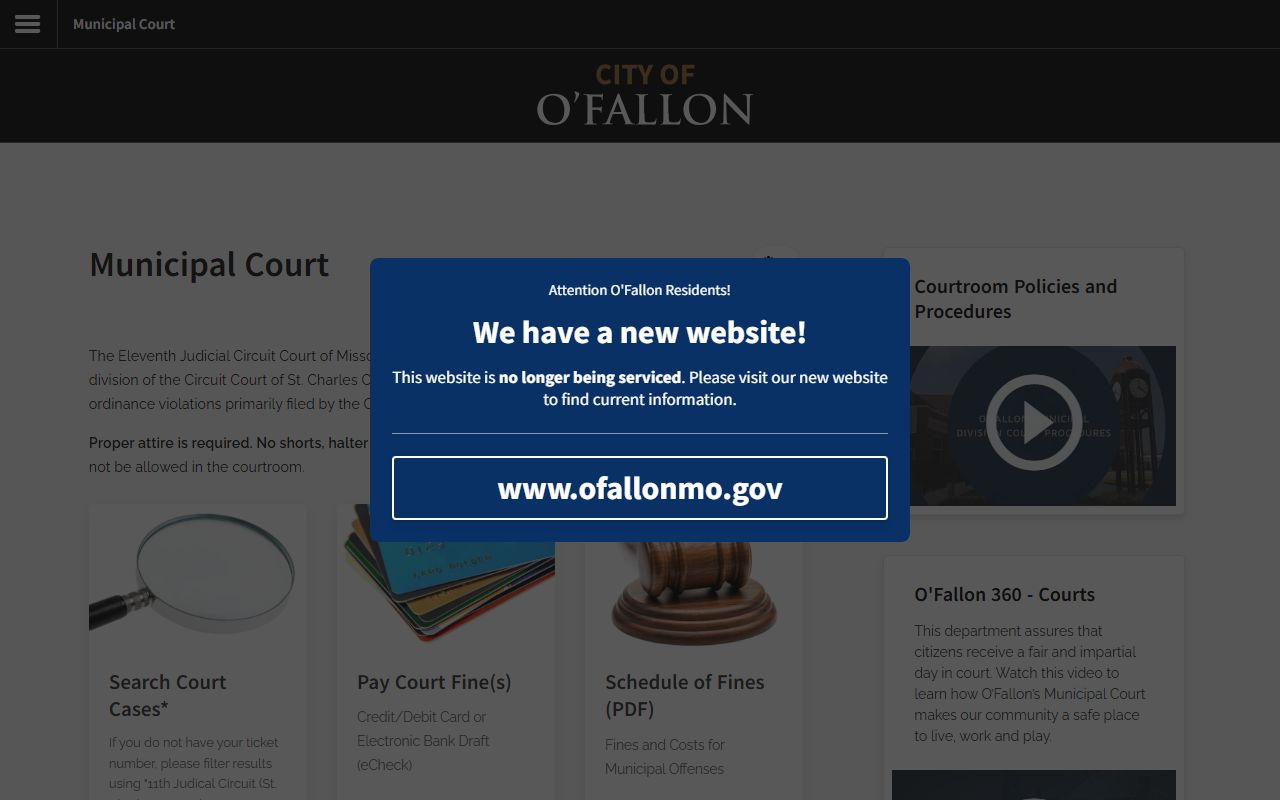 O'Fallon Municipal Court website for bench warrant information