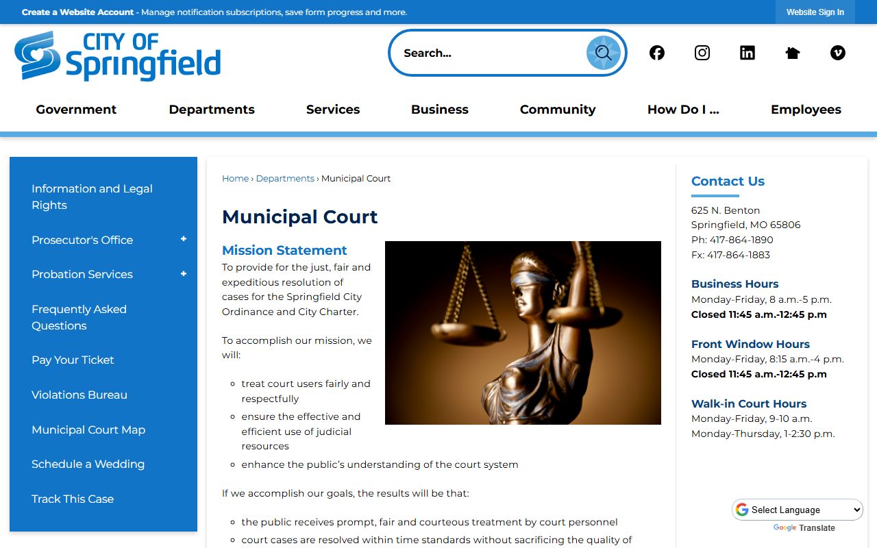 Springfield Municipal Court website for bench warrant information