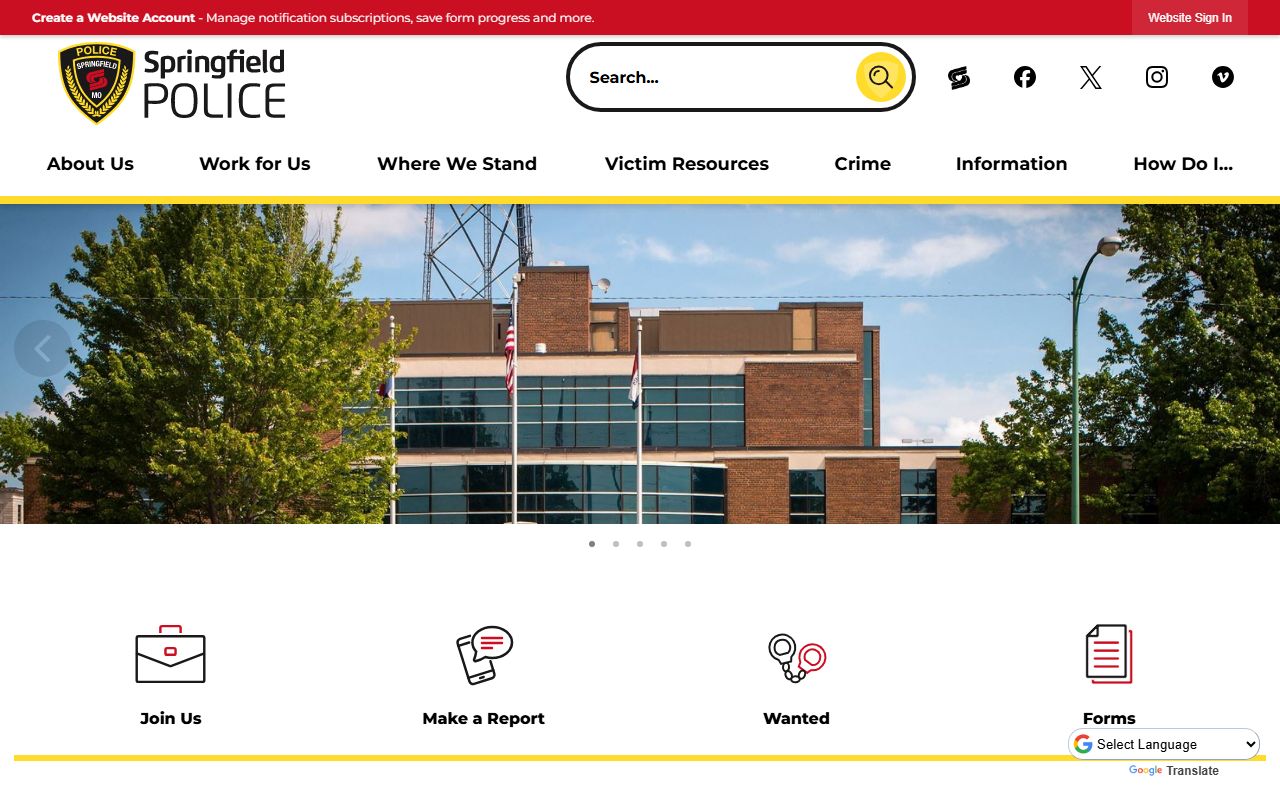 Springfield Police Department website for bench warrant searches