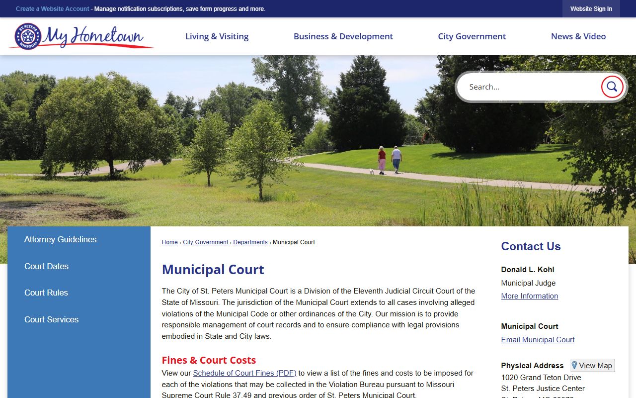 St. Peters Municipal Court page for bench warrant case search