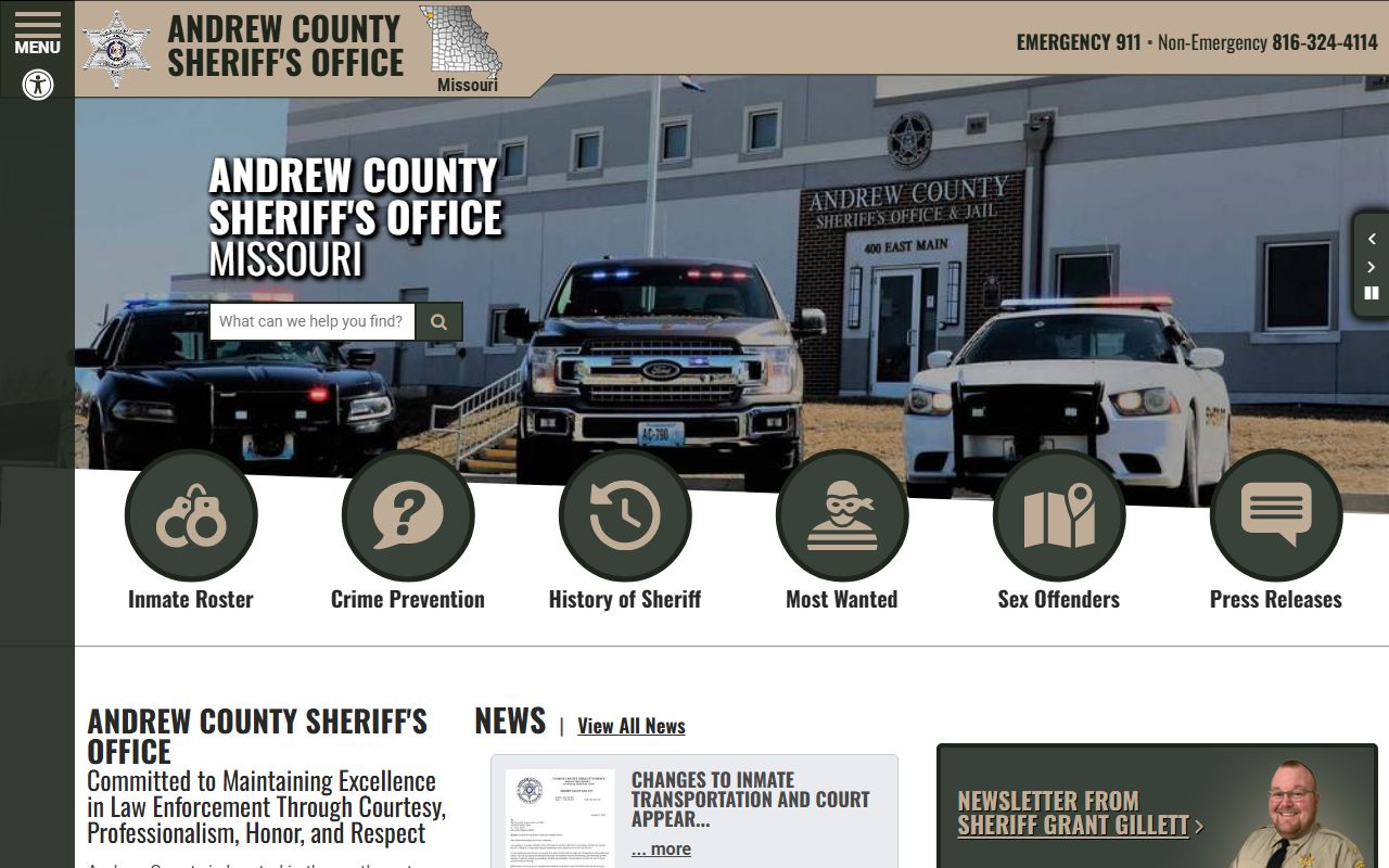 Andrew County Sheriff's Office bench warrants page