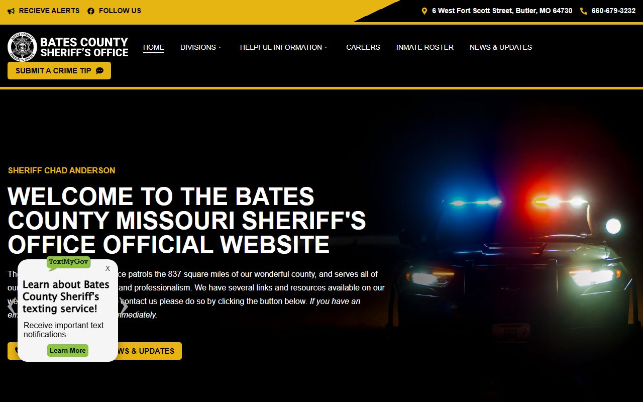Bates County Sheriff's Office website for bench warrant information