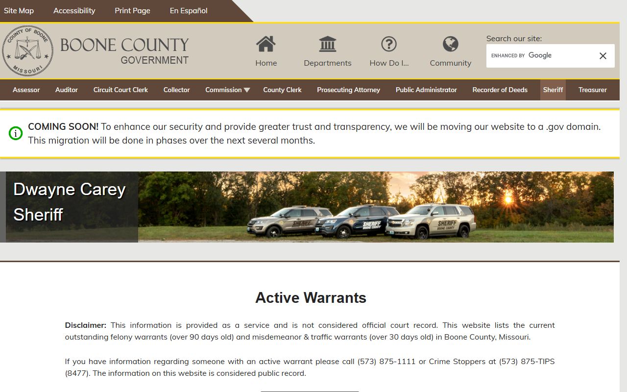 Boone County active warrants search database