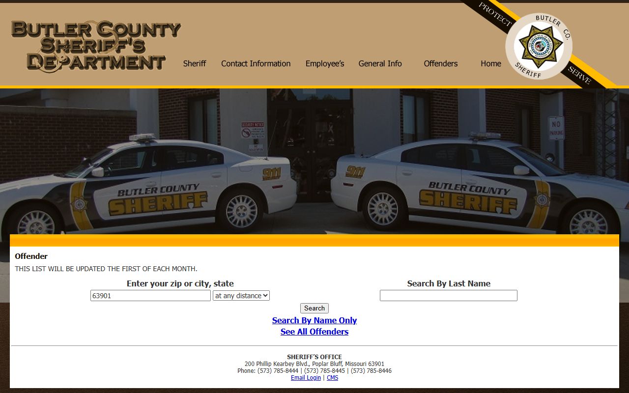 Butler County offender information and records page
