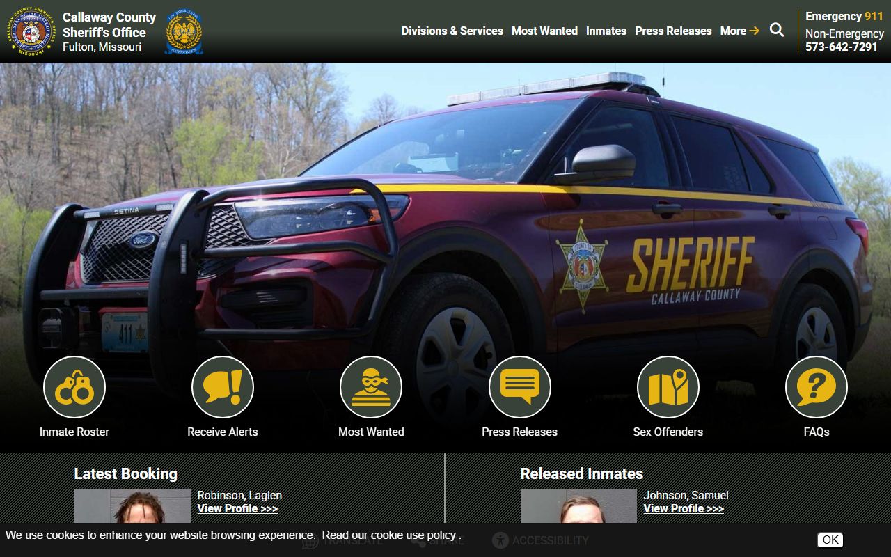 Callaway County Sheriff's Office website for bench warrant searches