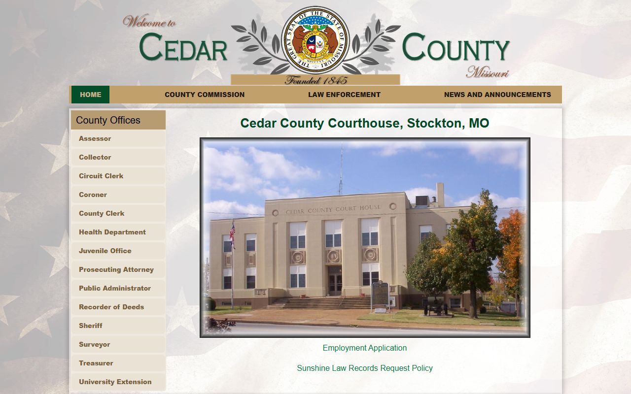 Cedar County Government website with bench warrant resources