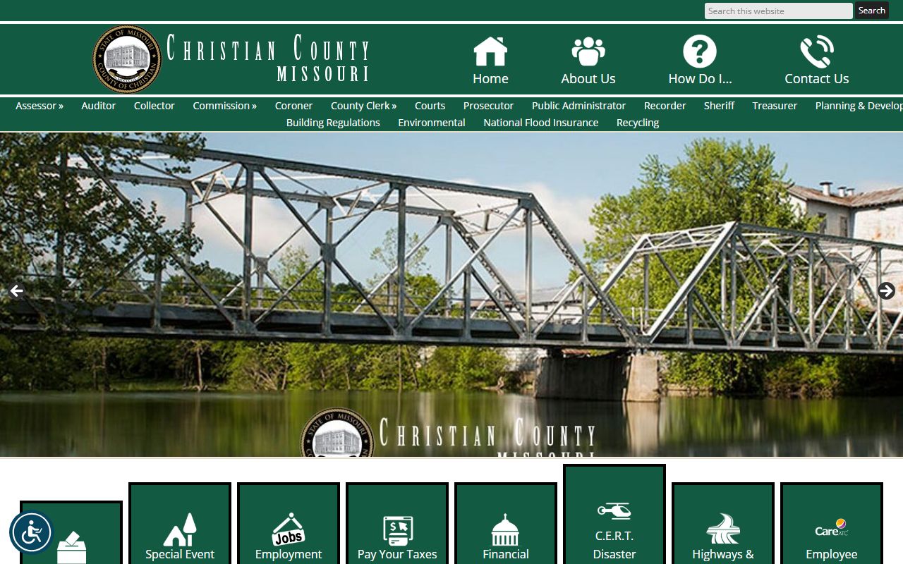 Christian County Government website with court and bench warrant resources