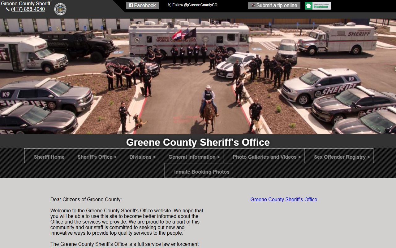 Greene County Sheriff's Office website for bench warrant searches in Springfield
