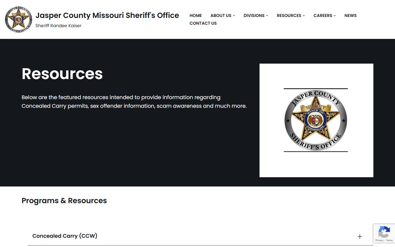 Jasper County Sheriff resources page for bench warrants and law enforcement databases