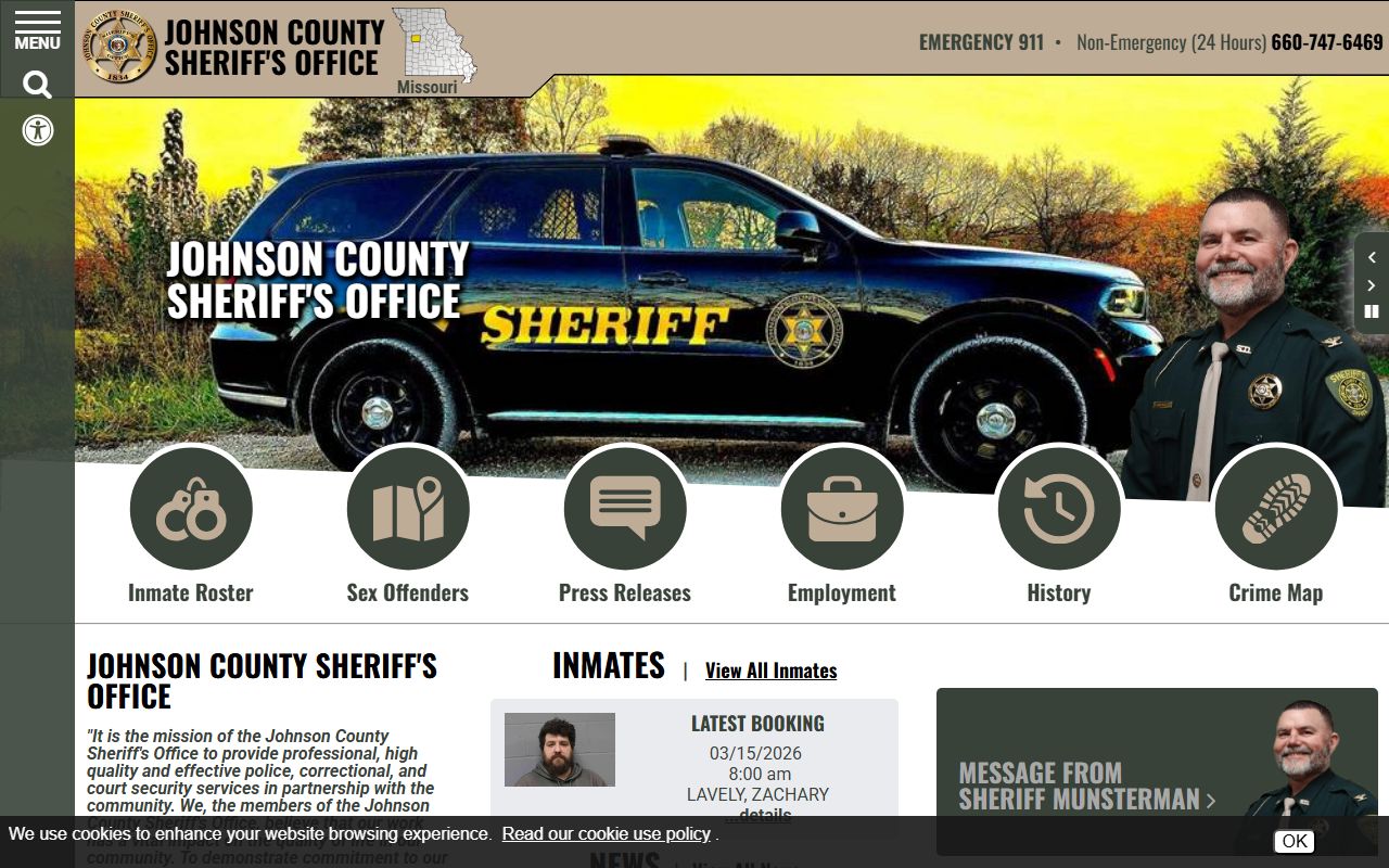 Johnson County Sheriff's Office bench warrants and warrant search contact information
