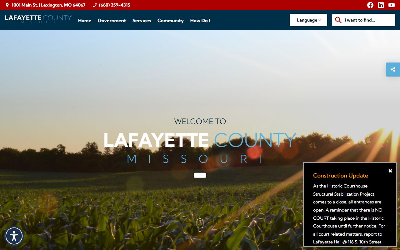Lafayette County Government website bench warrants and county office information