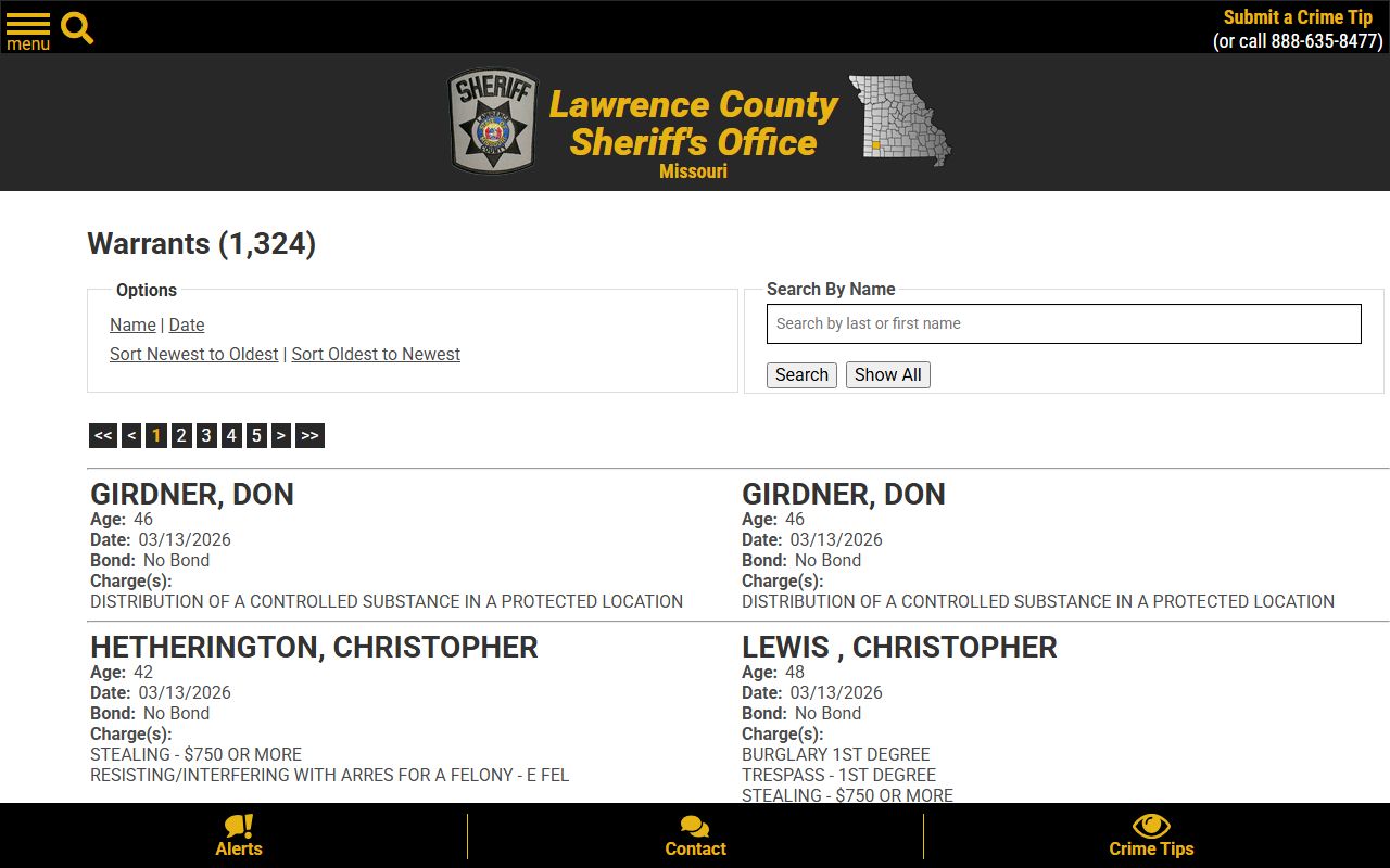 Lawrence County active warrants database bench warrants search