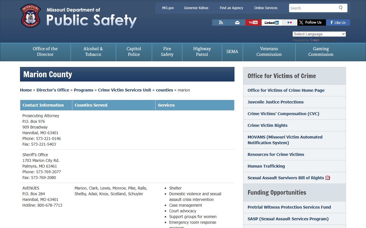 DPS victim services for Marion County bench warrants