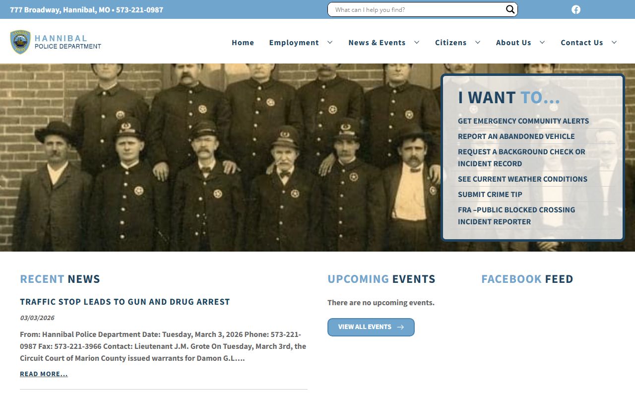 Hannibal Police Department website for Marion County bench warrants