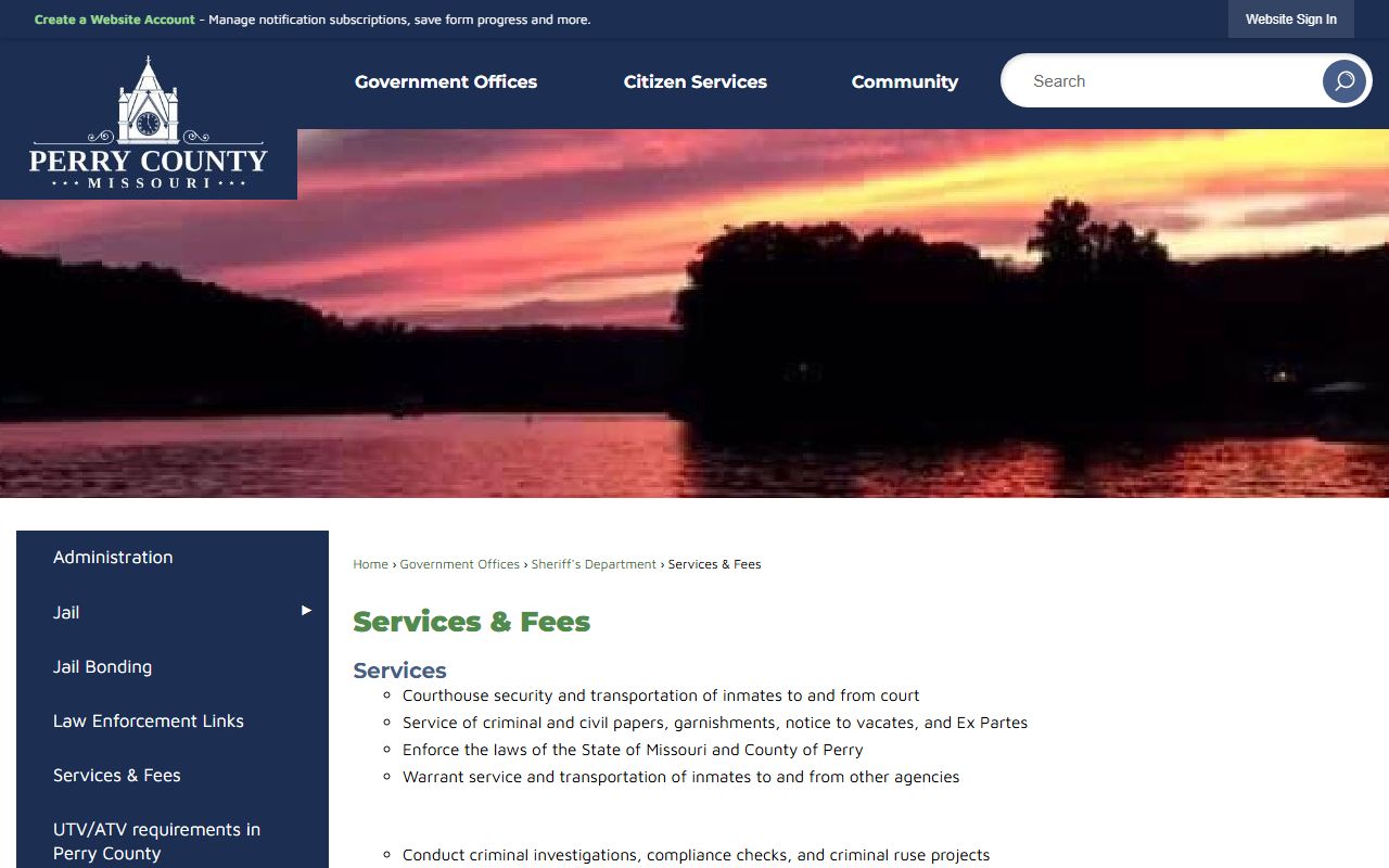 Perry County Missouri Sheriff services and fee schedule