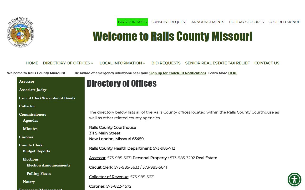 Ralls County Missouri directory of offices and bench warrant contacts