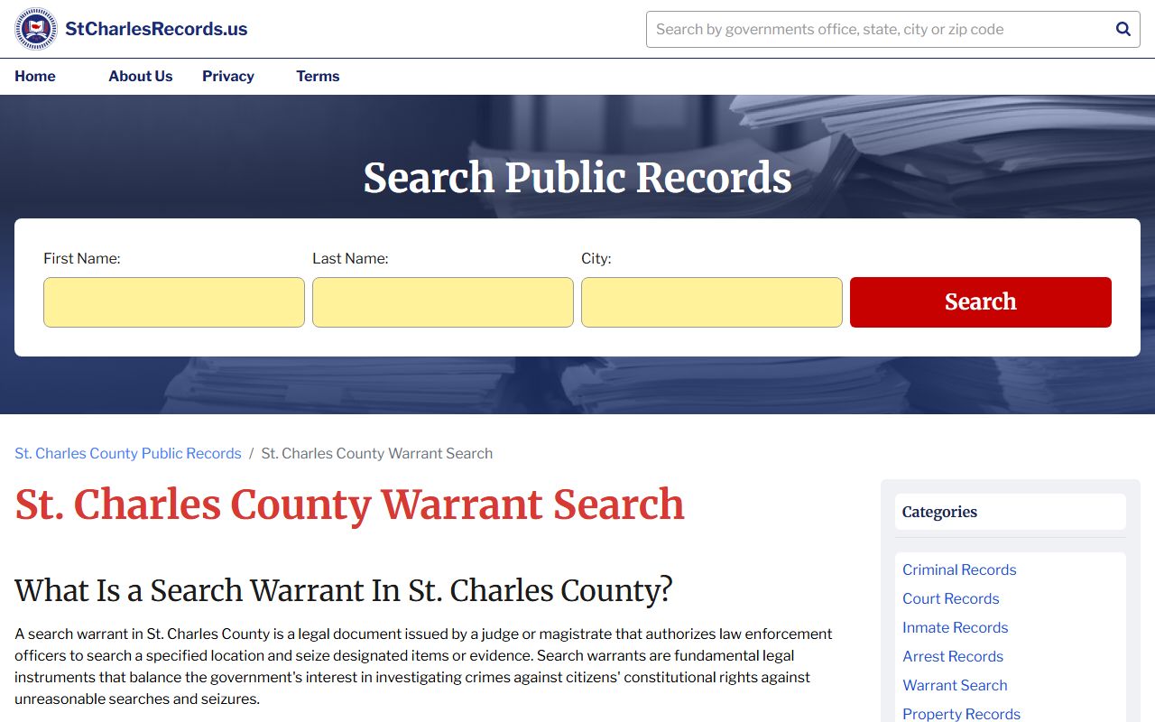 St. Charles County warrant search information for bench warrants