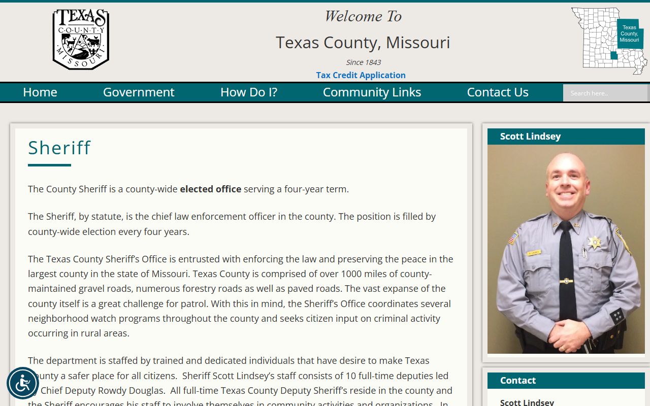 Texas County Sheriff's Office website for bench warrants