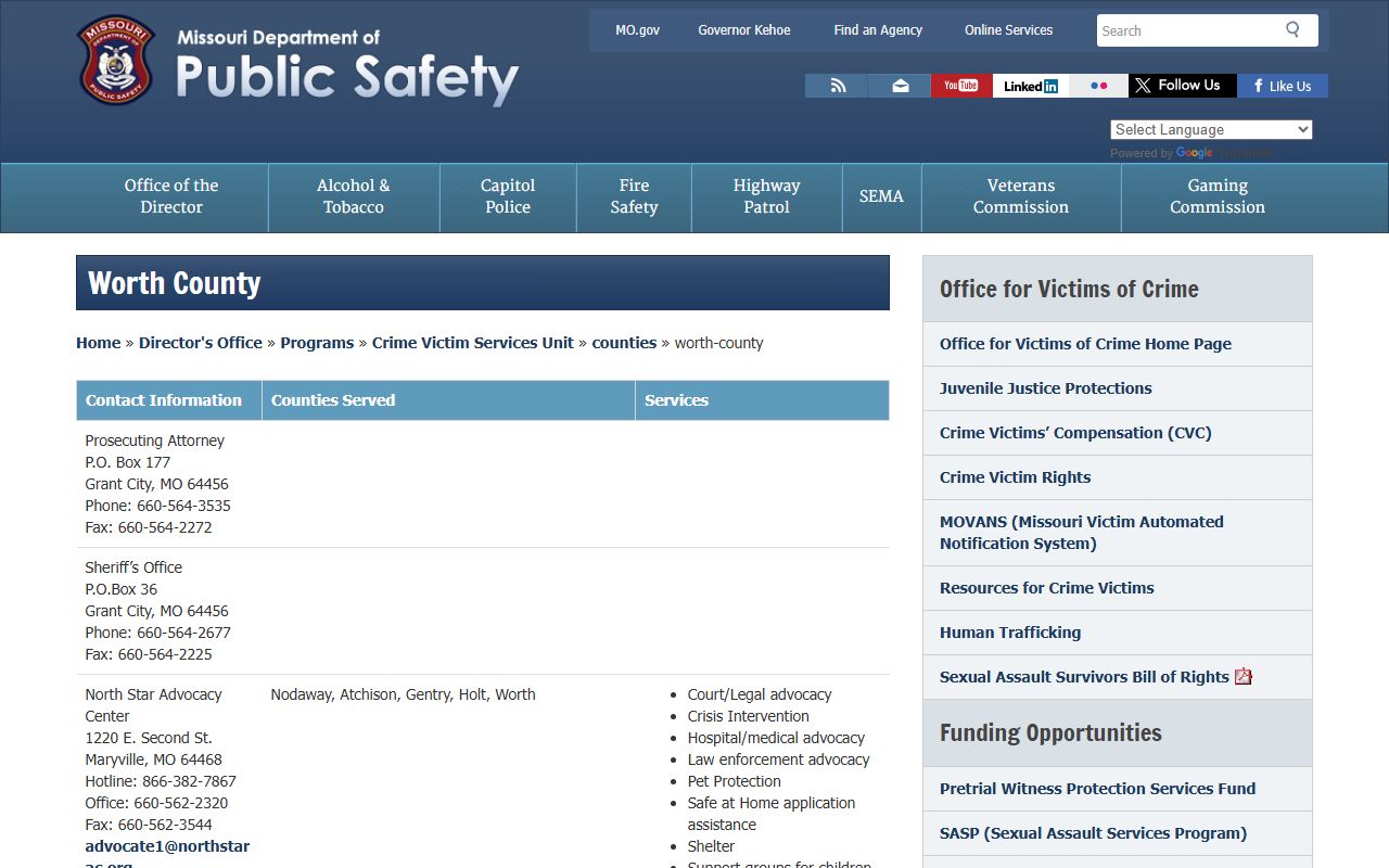 DPS Worth County victim services and bench warrant contacts